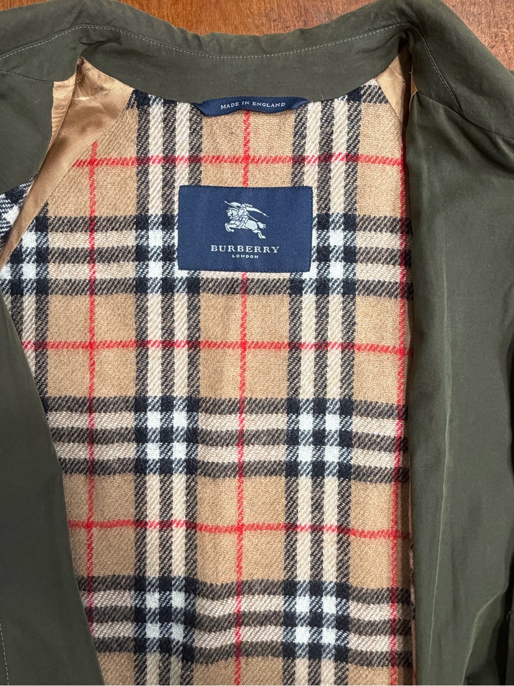 Burberry Olive Trench Coat with Iconic Beige Check Lining